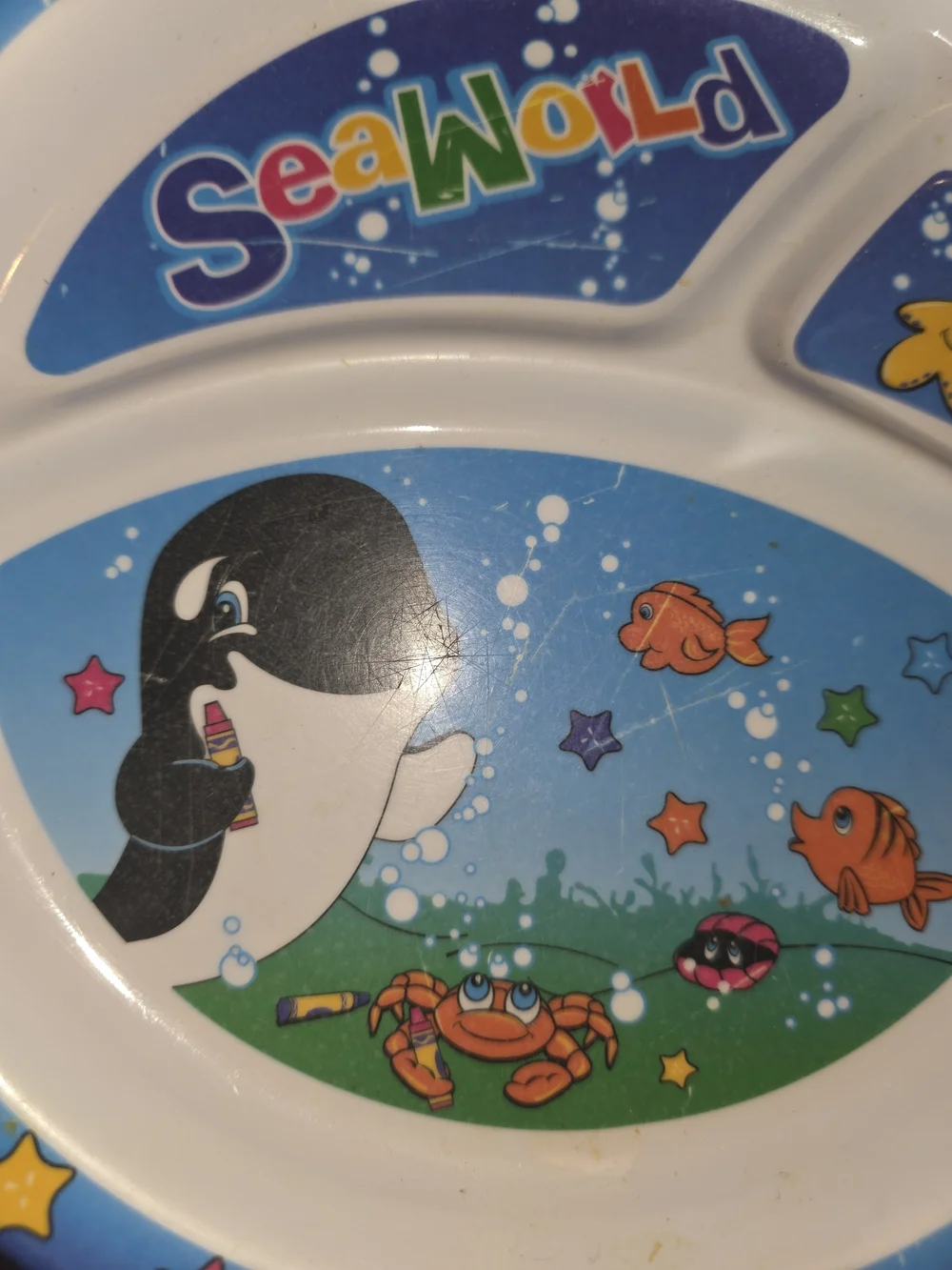 Vintage Seaworld Kids Blue Divided Snack Plate
